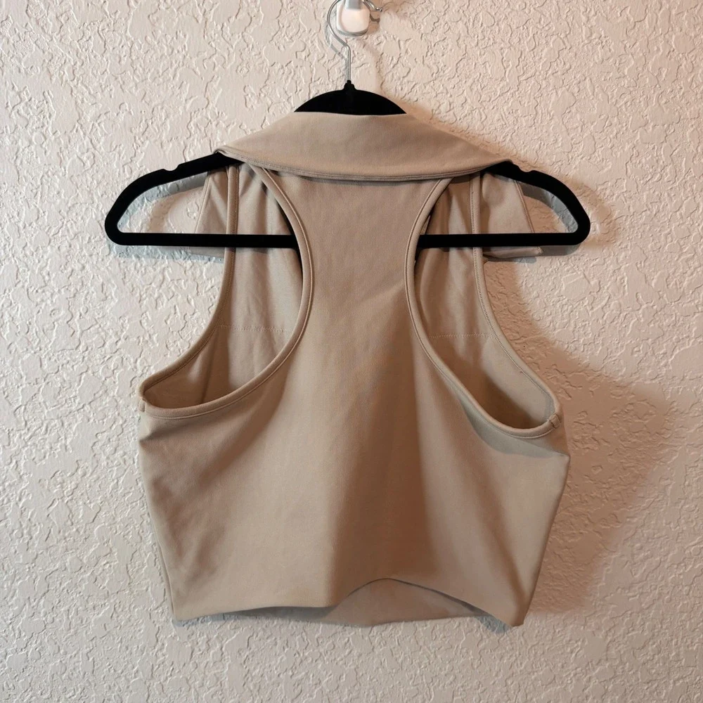 YPB sculptLUX Half Zip Collared Tank Top Large Tan Activewear Athleisure